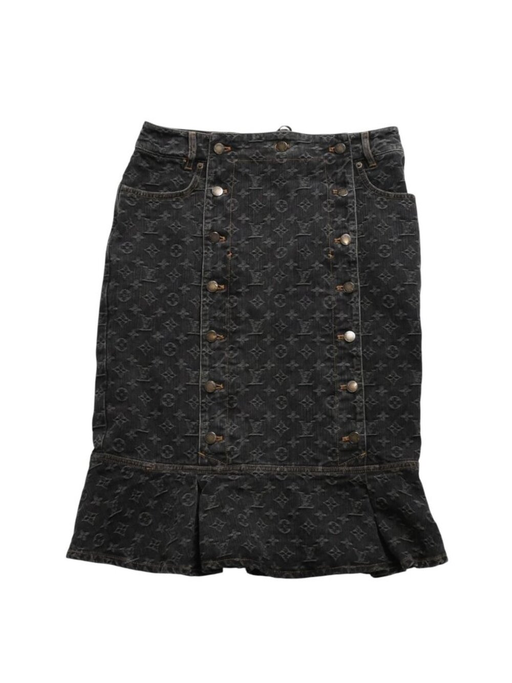 Louis Vuitton Monogram Denim Mermaid Skirt Black Lace-up Ribbon